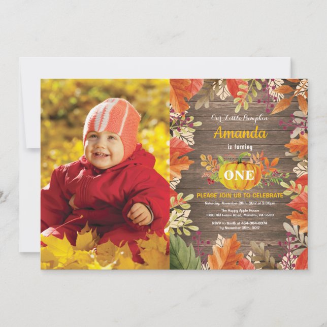 Rustic Pumpkin Fall Geburtstag Einladung (Vorderseite)