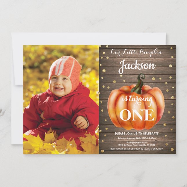 Rustic Pumpkin Fall Geburtstag Einladung Gold (Vorderseite)
