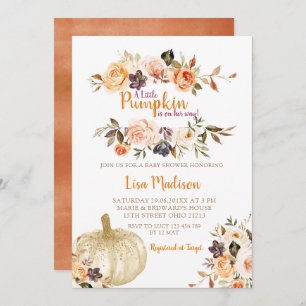 Rustic Pumpkin Floral Baby Dusche  Einladung