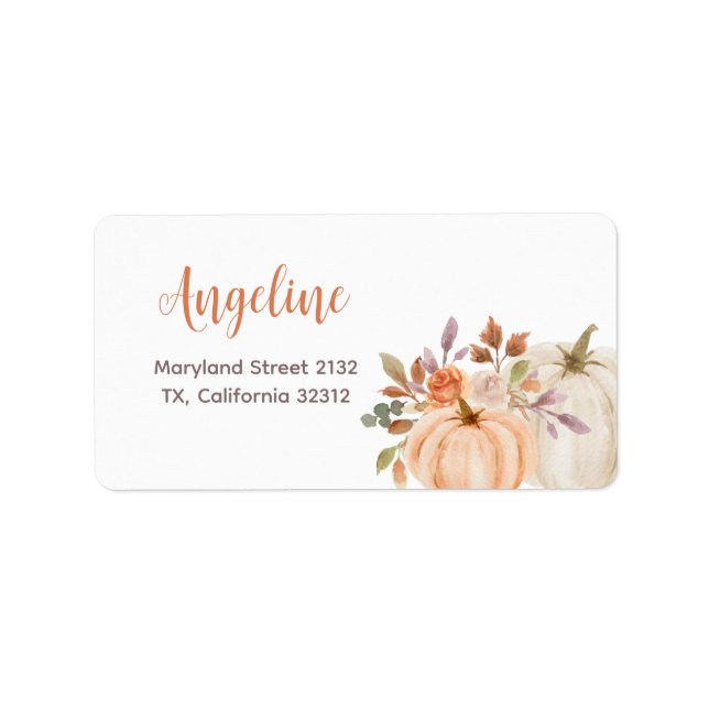Rustic Pumpkin Floral Brautparty Address Label Adressaufkleber (Vorne)