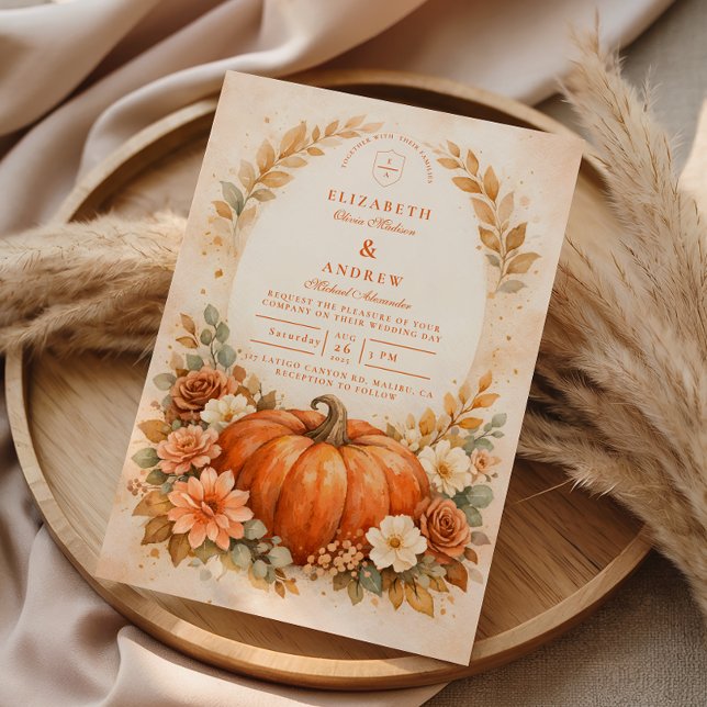 Rustic Pumpkin Floral Fall Wedding Einladung (Von Creator hochgeladen)