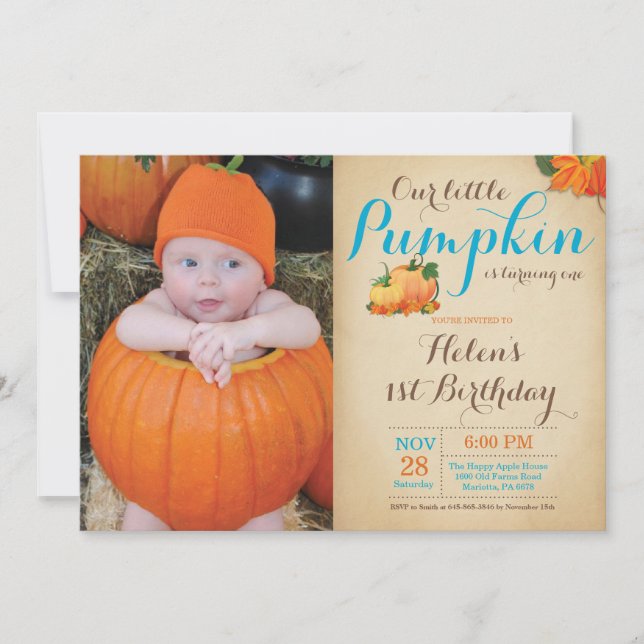 Rustic Pumpkin Geburtstag Einladung ersten Tag (Vorderseite)