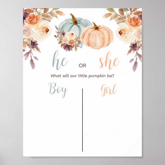 Rustic Pumpkin Gender Reveal Voting Board Poster (Vorne)