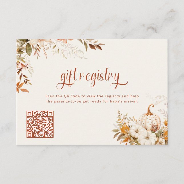 Rustic Pumpkin Geschenk Registry Baby Dusche Begleitkarte (Vorderseite)