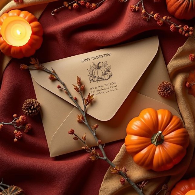 Rustic Pumpkin Harvest Arrangement Fall Gummistempel (Rustic Pumpkin Harvest Arrangement Fall Return Address Rubber Stamps Thanksgiving Design.)