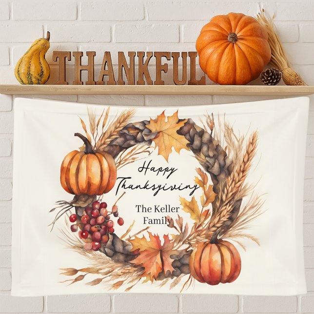 Rustic Pumpkin Harvest Wreath Fall Thanksgiving Banner (Von Creator hochgeladen)