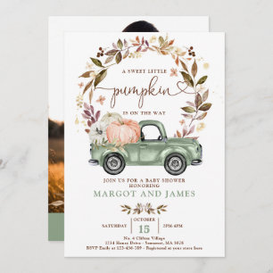 Rustic Pumpkin Lieferwagen Truck Sage Green Baby D Einladung