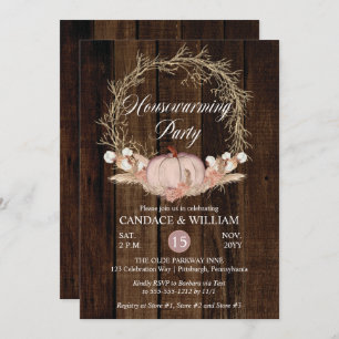 Rustic Pumpkin Pampas Wreath Housewarming Party Einladung