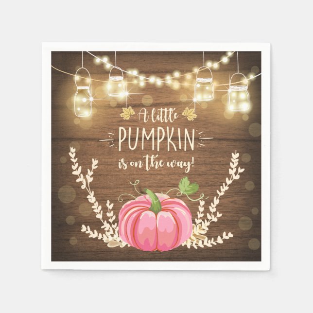 Rustic Pumpkin Paper Napkins Fall Holzdusche Serviette (Vorderseite)