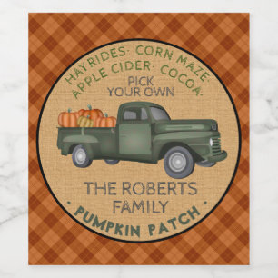 Rustic Pumpkin Patch Farm Vintag Truck Fall Karier Weinetikett