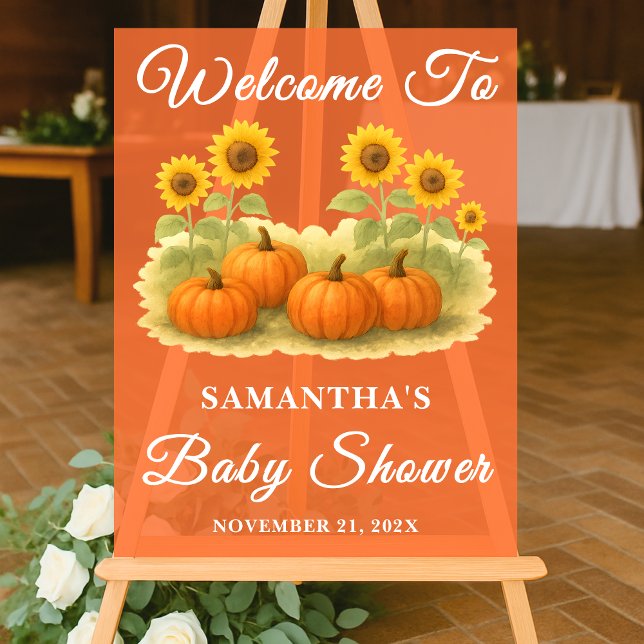 Rustic Pumpkin Patch Sonnenblumen Fall Baby Dusche Acrylschild (Von Creator hochgeladen)