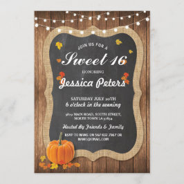 Rustic Pumpkin Sweet 16 Party Chalk Wood Einladung