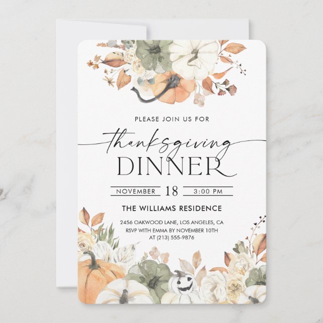 Rustic Pumpkin Thanksgiving Dinner Invitation Einladung (Vorderseite)