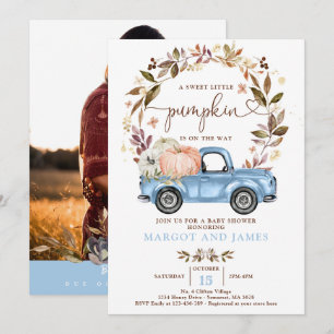 Rustic Pumpkin Truck Baby Blue Baby Dusche Einladung
