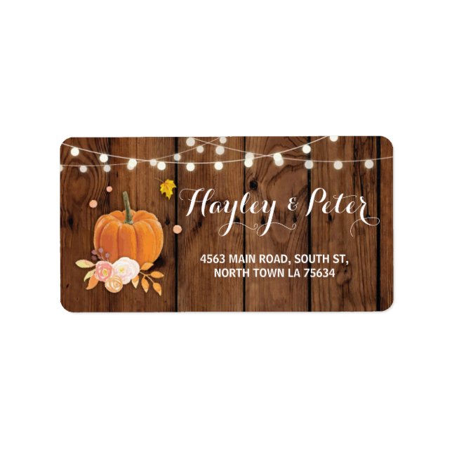 Rustic Pumpkin Wood Address Light Labels Stickers Adressaufkleber (Vorne)