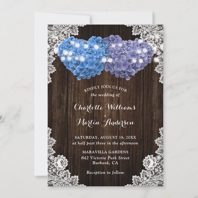 Rustic Purple and Blue Floral Wedding Invitation Einladung (Vorderseite)