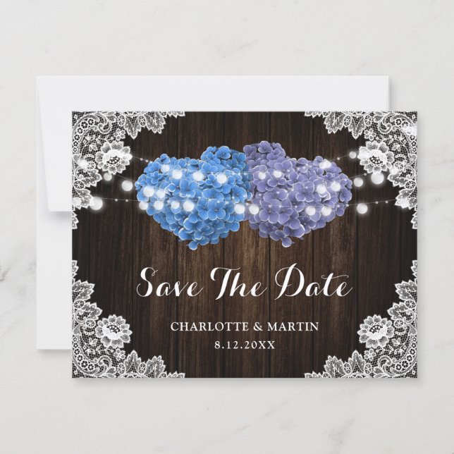 Rustic Purple and Blue Floral Wedding Save The Date (Vorderseite)