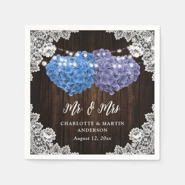 Rustic Purple and Blue Mr and Mrs Floral Wedding Serviette (Vorderseite)