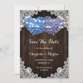 Rustic Purple Blue Hydrangea Rustic Wood Wedding Save The Date