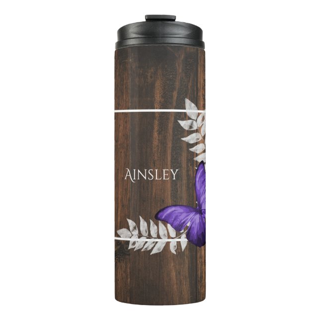 Rustic Purple Butterfly Personalized Thermosbecher (Vorderseite)