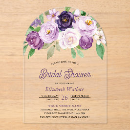 Rustic Purple Floral Bridal Shower Acryleinladungen