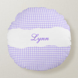 Rustic Purple Gingham Personalized Name Rundes Kissen