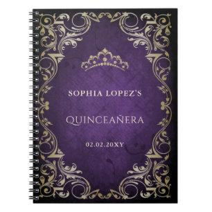 Rustic Purple Gold Princess Tiara Quinceanera    Notizblock