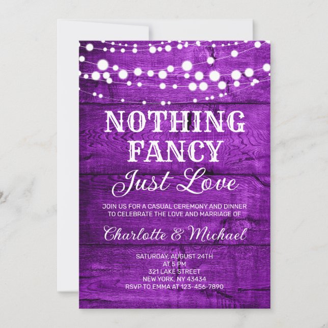  Rustic Purple Nothing Fancy Just Love Wedding Einladung (Vorderseite)