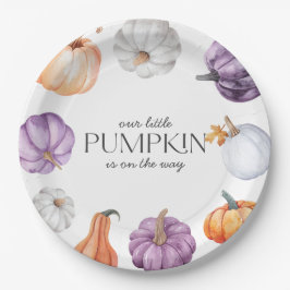 Rustic Purple Orange White Pumpkin Baby Shower Pappteller