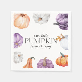 Rustic Purple Orange White Pumpkin Baby Shower Serviette