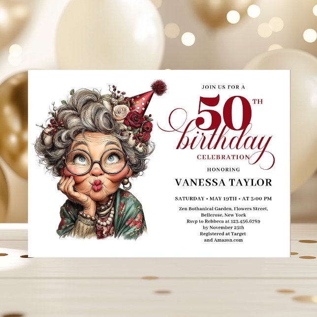 Rustic Quirky Woman 50th Birthday Whimsical Humor  Einladung (Rustic Quirky Woman 50th Birthday Whimsical Humor Invitation)