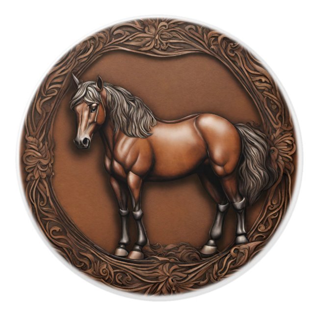 Rustic Ranch Cowboy Western Country Brown Horse Keramikknauf (Vorderseite)