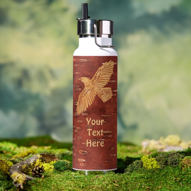 Rustic Raven On Inner Birch Bark Trinkflasche ( Außenbereich (gedreht))