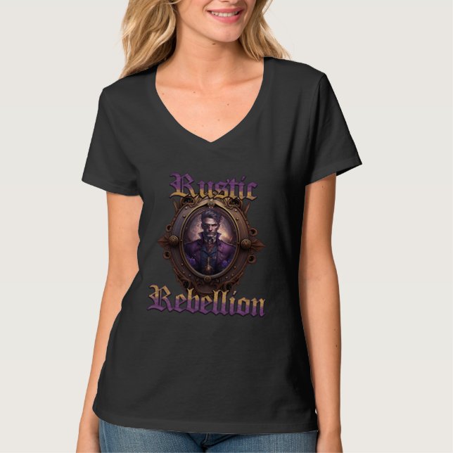 Rustic Rebellion Steampunk Goth Portrait Graphic T-Shirt (Vorderseite)
