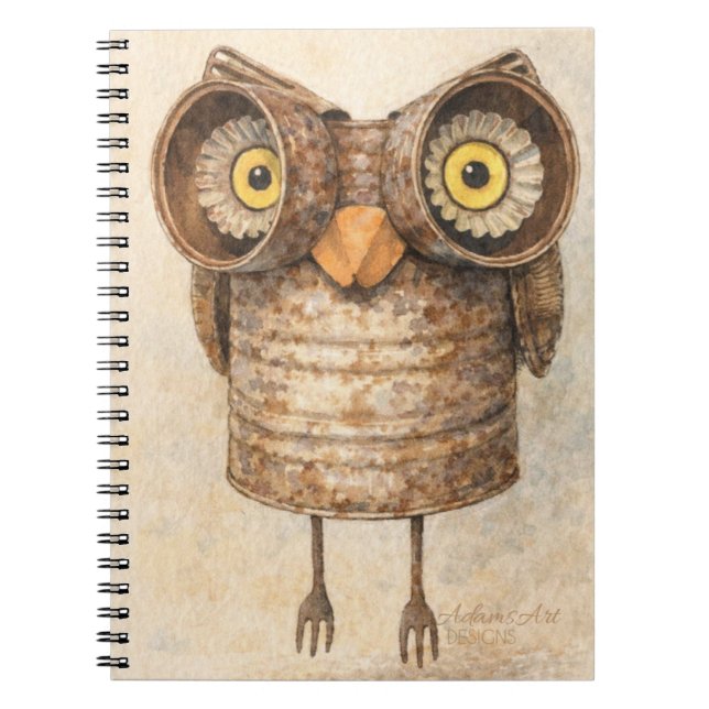Rustic Recycled Owl Watercolor Art Notizblock (Vorderseite)
