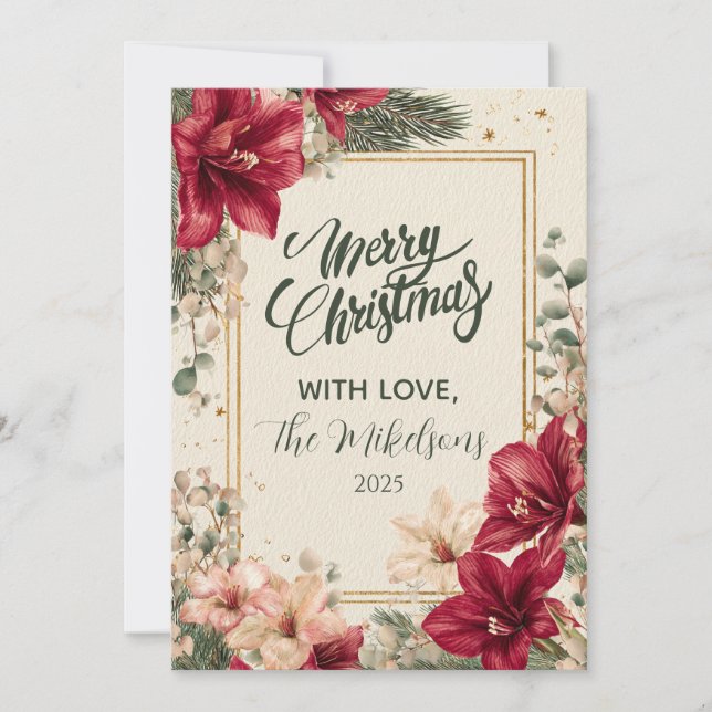 Rustic Red Amaryllis Christmas Feiertagskarte (Vorderseite)