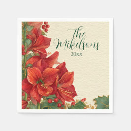 Rustic Red Amaryllis Christmas Serviette