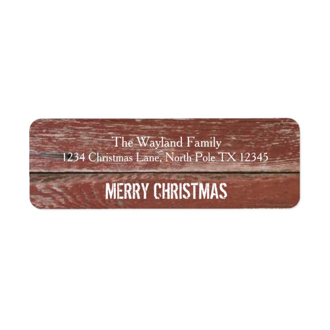 Rustic Red Barn Wood Weihnachtsadressen Labels (Vorne)