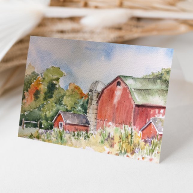 Rustic Red Barone Country Watercolor Vielen Dank Dankeskarte (Von Creator hochgeladen)