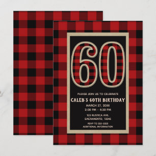 Rustic Red Black Büffel Karo 60. 60. Geburtstag Einladung