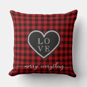 Rustic Red Black Kariert Christmas Heart Monogram Kissen