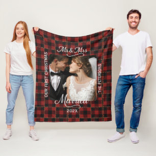 Rustic Red Buffalo Karo First Christmas Married Fleecedecke