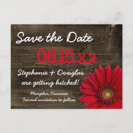 Rustic Red Daisy Wood Save the Date Postkarten
