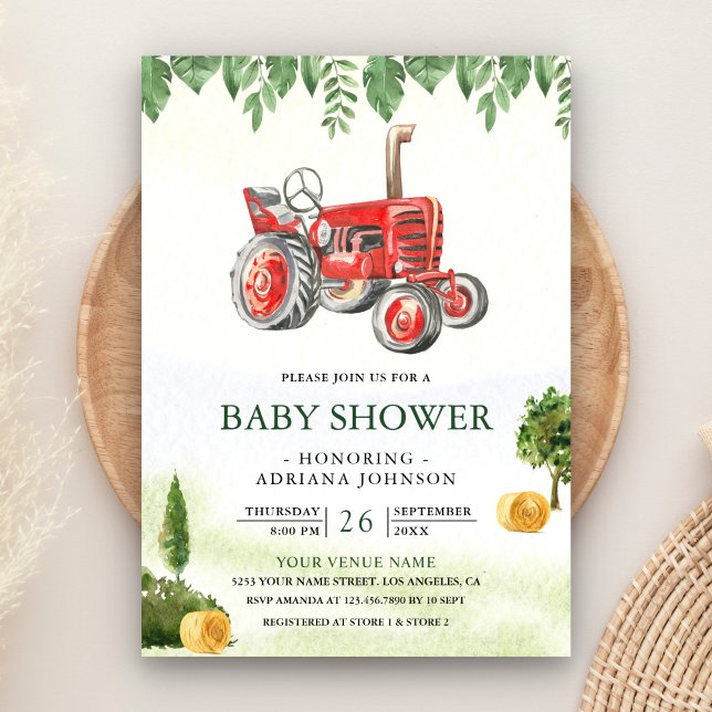Rustic Red Farm Tractor Baby Shower Einladung (Von Creator hochgeladen)