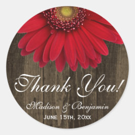 Rustic Red Gerber Daisy Wedding Vielen Dank, Ihr S Runder Aufkleber
