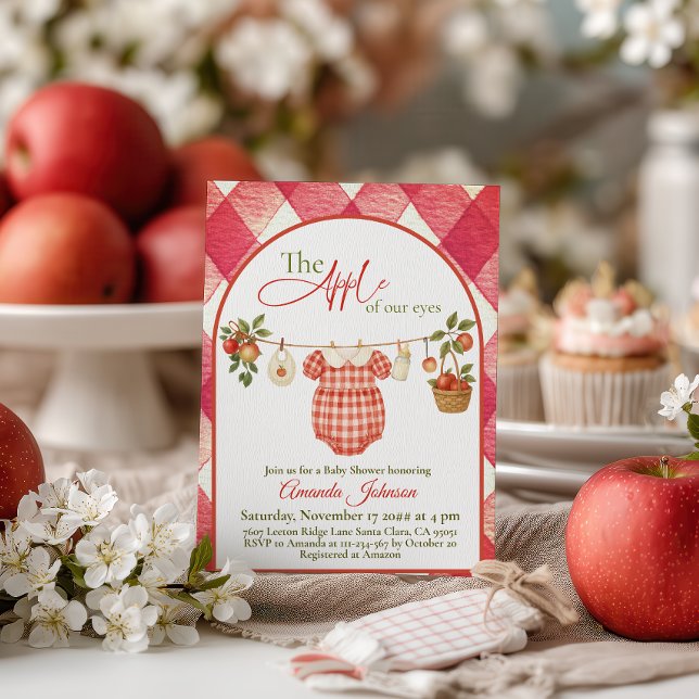 Rustic Red Gingham Clothesline Apple Baby Shower Einladung (Von Creator hochgeladen)