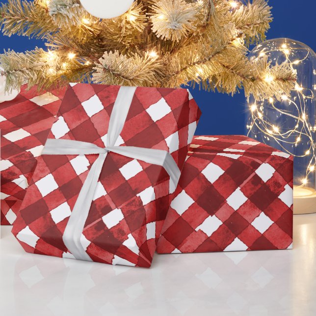 Rustic Red Gingham Noël Geschenkpapier (Feiertage)
