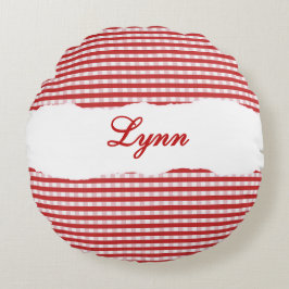 Rustic Red Gingham Personalized Name Rundes Kissen