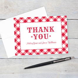 Rustic Red Gingham Pläd Wedding Monogram Thank Yo Dankeskarte