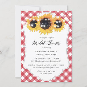 Rustic Red Gingham Sunflower Brautparty Einladung